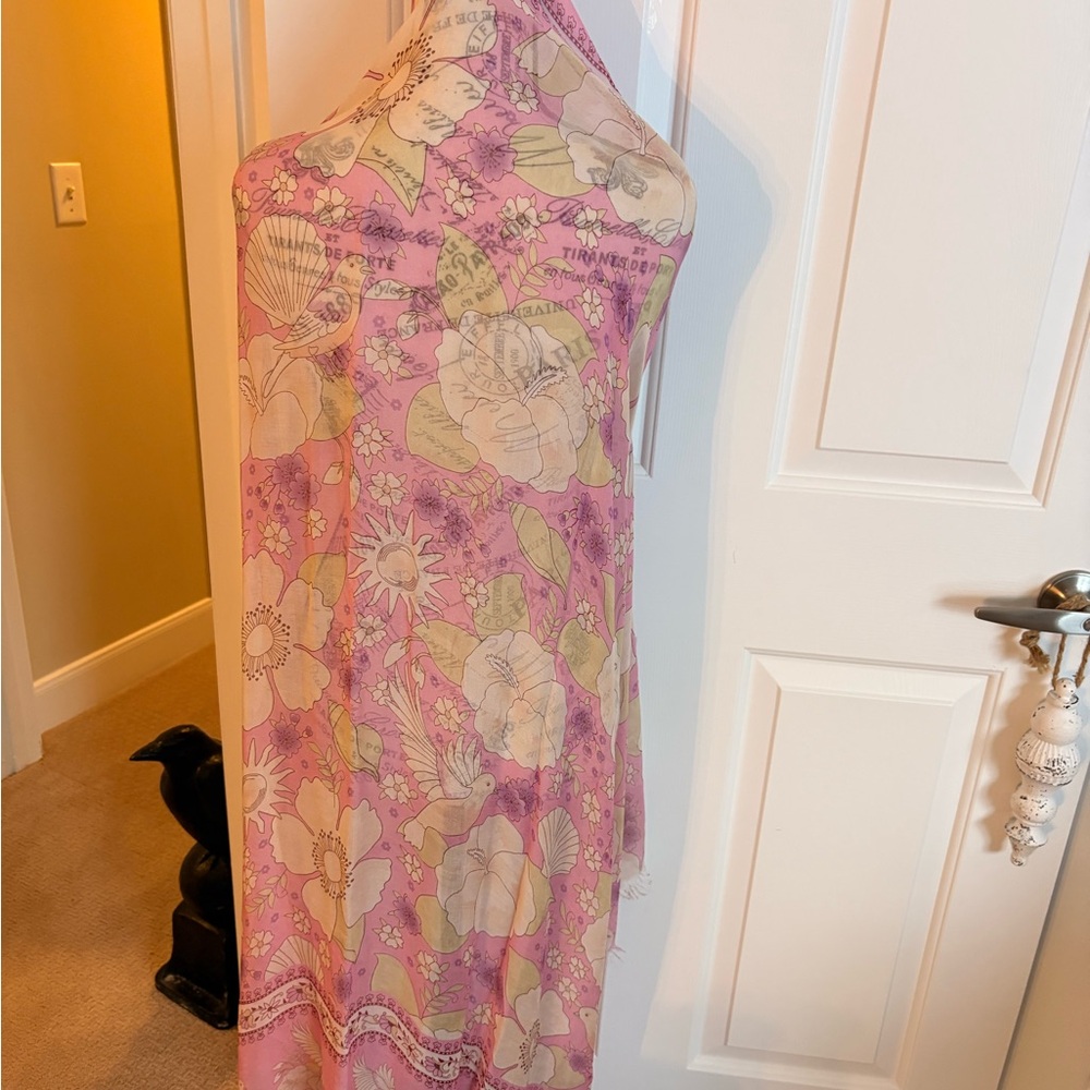 Spell Pink Floral Sheer Scarf with Cream Accents - Picture 4 of 6